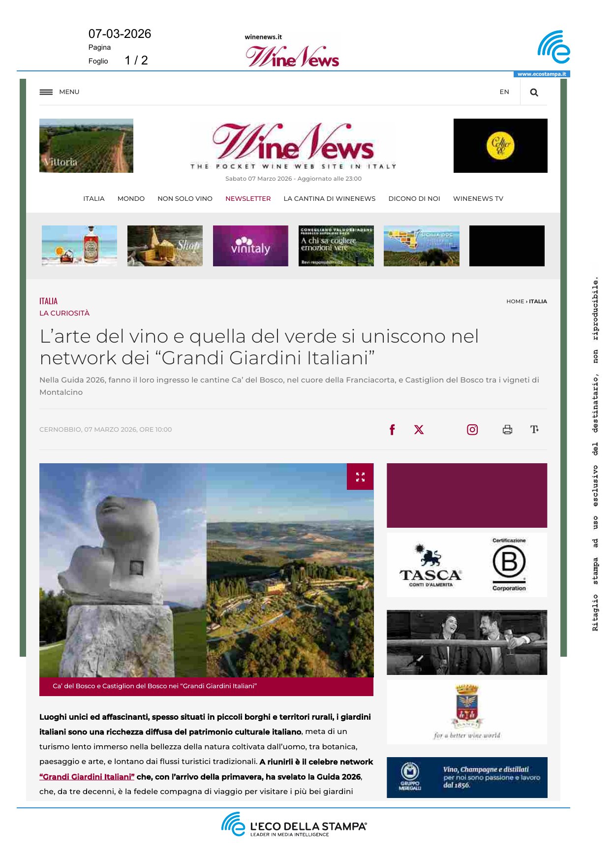 L\'arte del vino e quella del verde si uniscono [..]